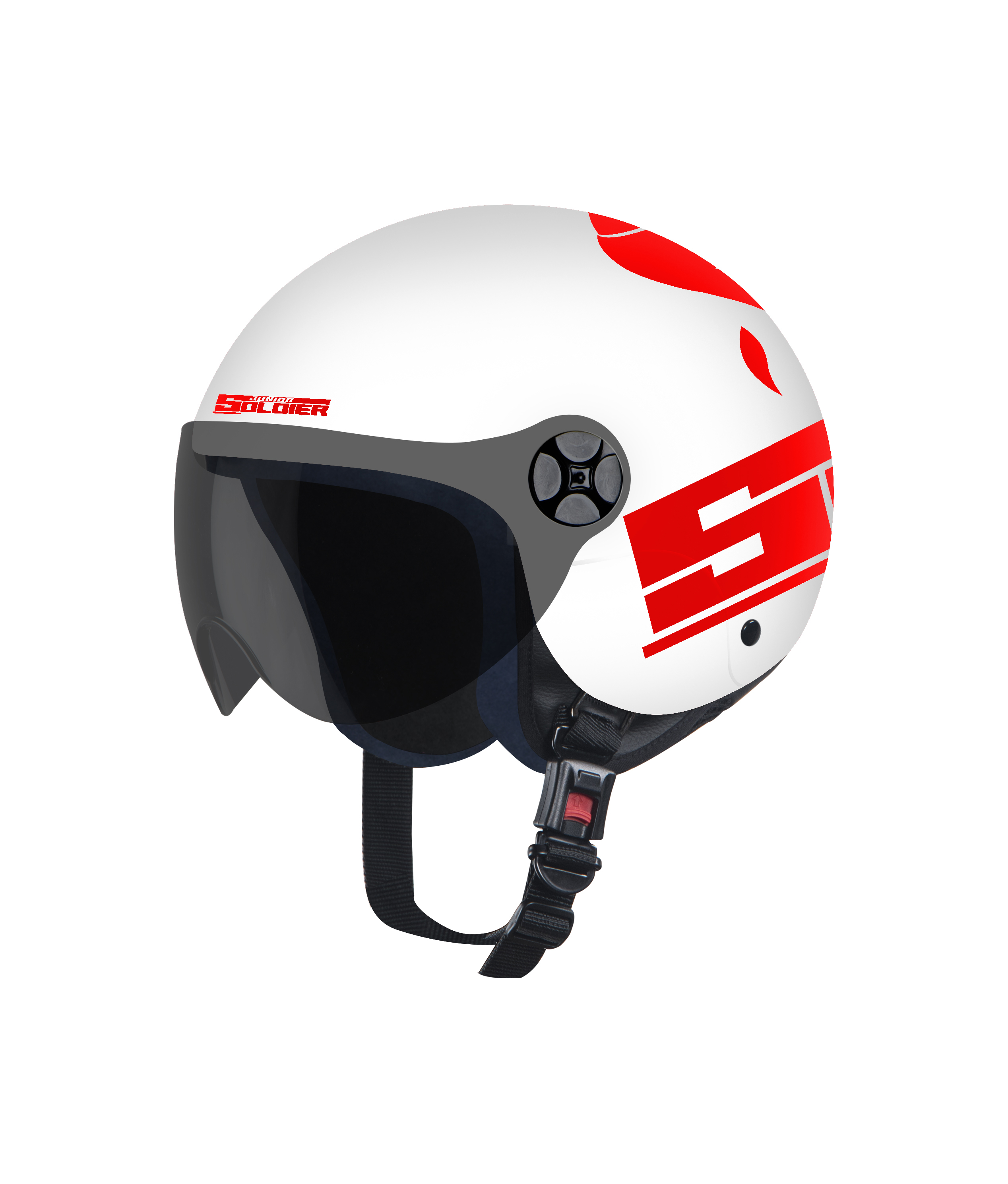 SBH-16 JUNIOR SOLDIER Dashing White With Red For Kids (With Extra Free Clear Visor)